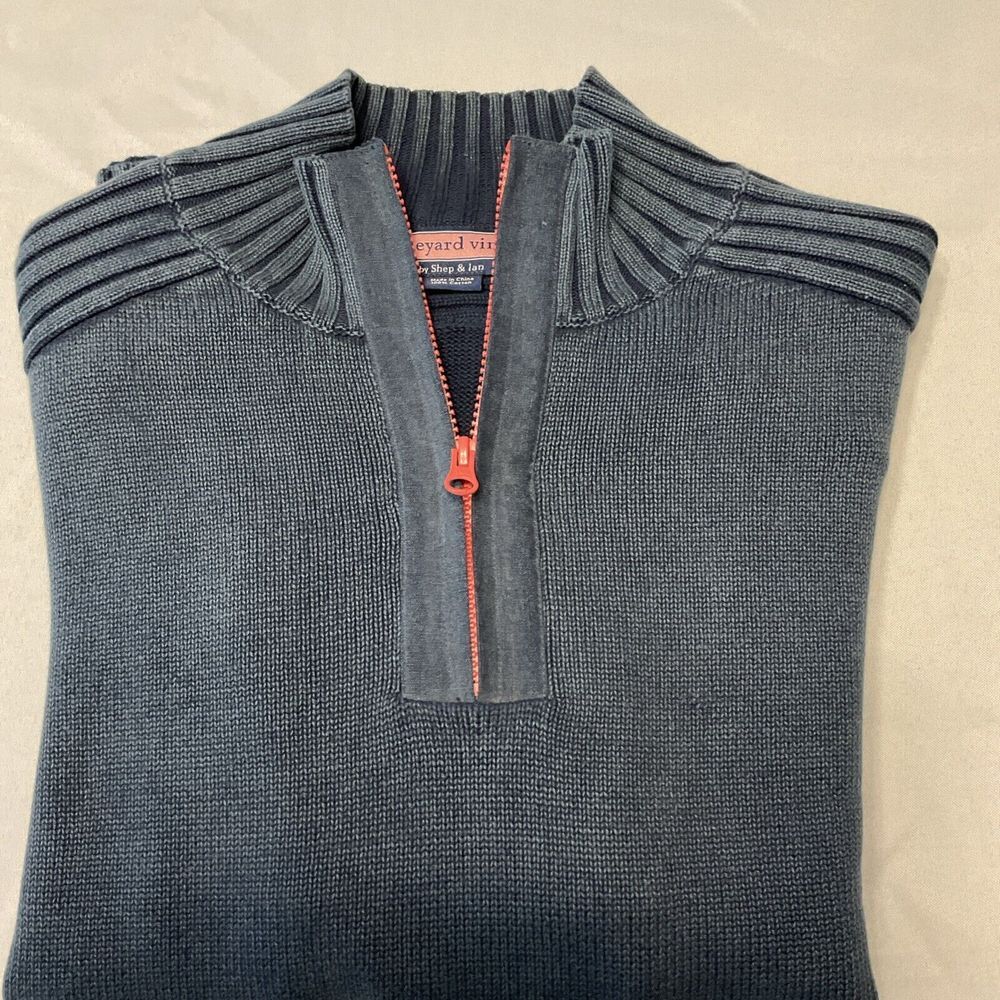 Vineyard Vines Men's 100% Cotton Medium‎ Ribbed Collar Shoulders 1/4 Zip Sweater